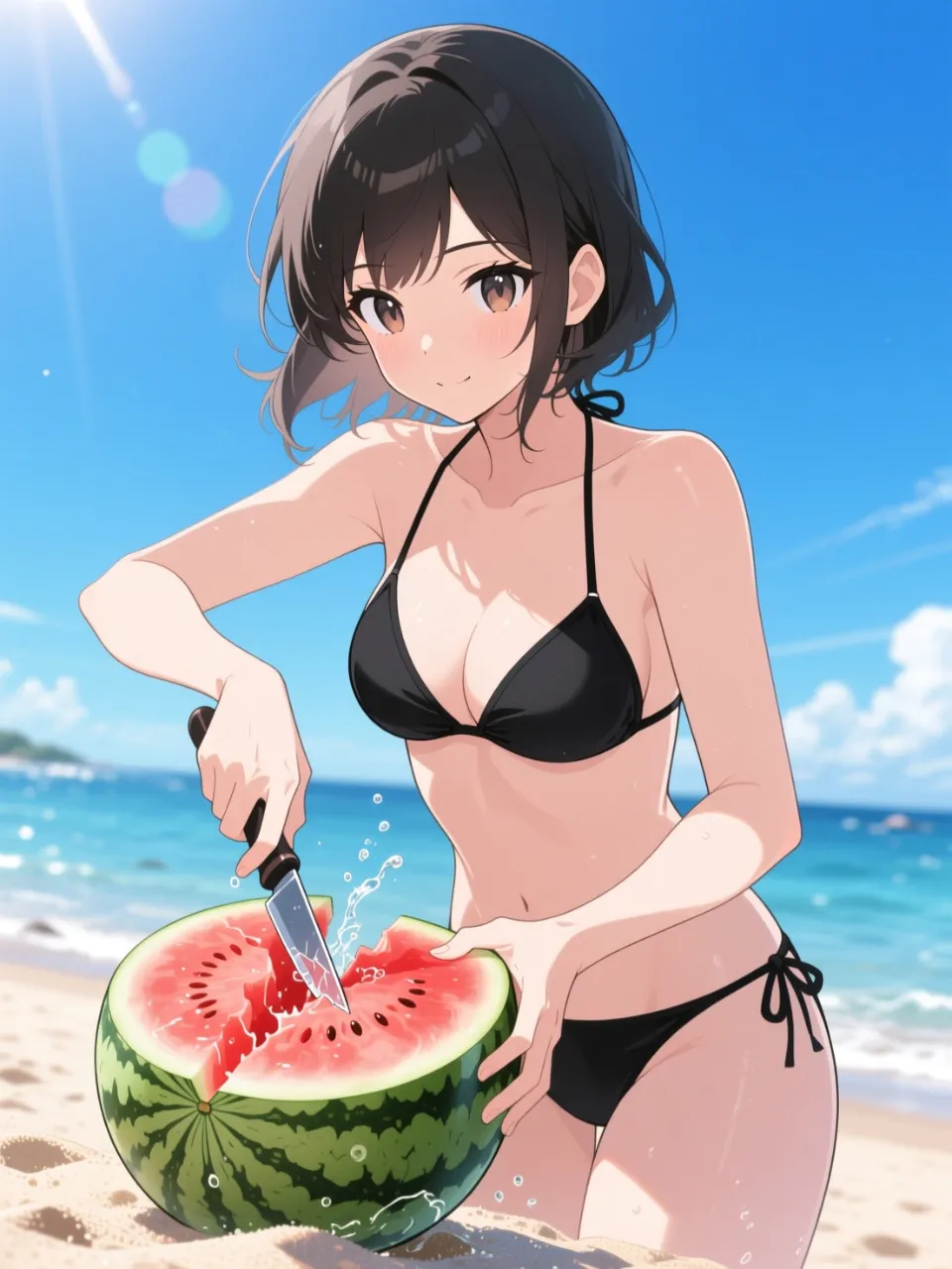 スイカと夏の女性