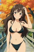 秋の黒ビキニ女子