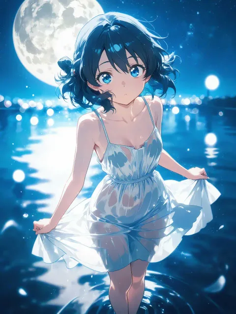 An anime concept art of a… - 月あかりの下