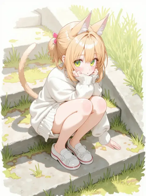 猫又の化け方、猫の瞳、好奇心旺盛な視線、繊細な描写 - 猫娘