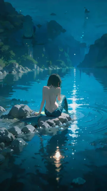 波紋の広がる静かな風景、光を反射する湖面
