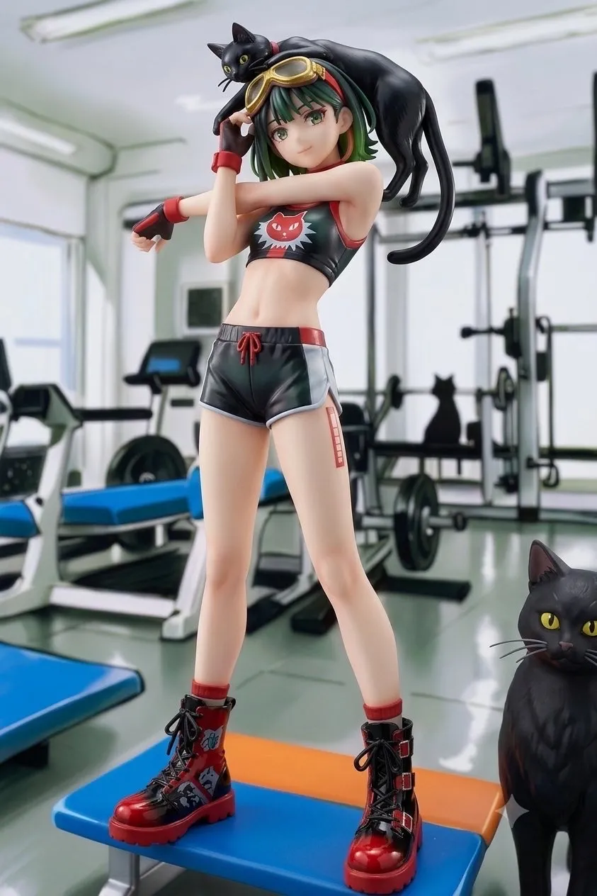 スポーツジムにやってきた…パンク娘と黒ニャンコ…フィギュア…緑