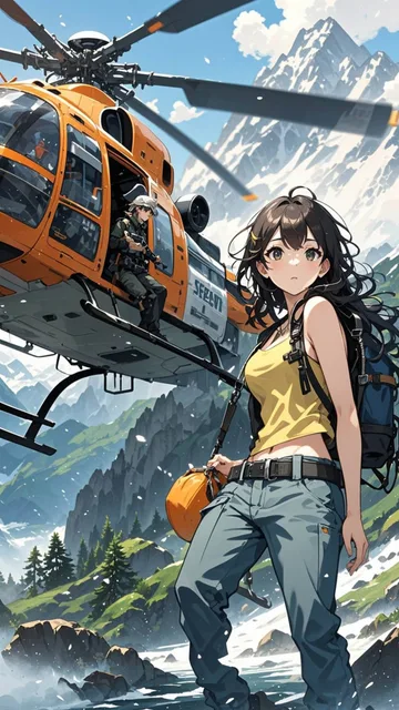 山で遭難してヘリコプターで救助される女性