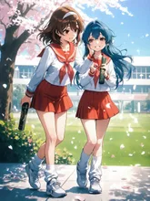 セーラー服卒業生と桜…赤
