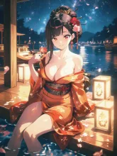 屋形船の芸者美人·夏の宵の屋形船 の投稿作品