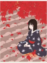 石畳　ひとひら染めて　暮れる秋