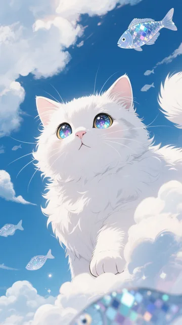 白い猫と雲とのAIイラスト - SUPPART