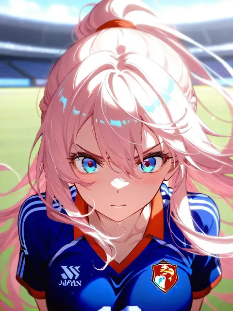 サッカー日本代表ユニフォーム姿の女性選手、なびく髪