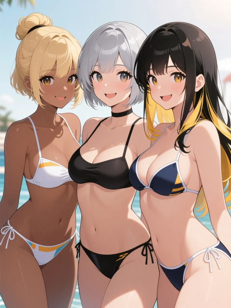ギャル3人(2枚) — 怠け者さんのAIイラスト