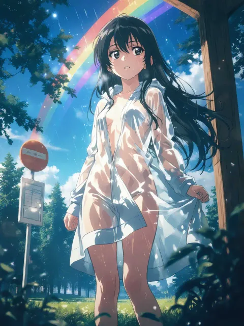 終わらない雨の中で、雨宿り、古いバス停