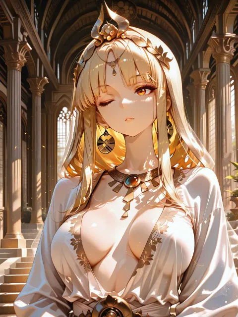 きちんとした服装、黄金の冠をかぶったナイルの女王の成年女性