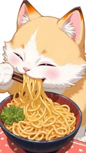 年越しそばを食べる猫ちゃん♡2枚あります！ — いっぬさんのAIイラスト
