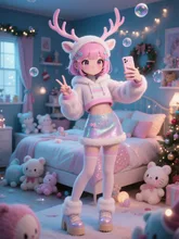 Cute Gal Reindeer Vlogger in Kawaii Setup