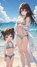 ママとお揃いのビキニを着た女の子