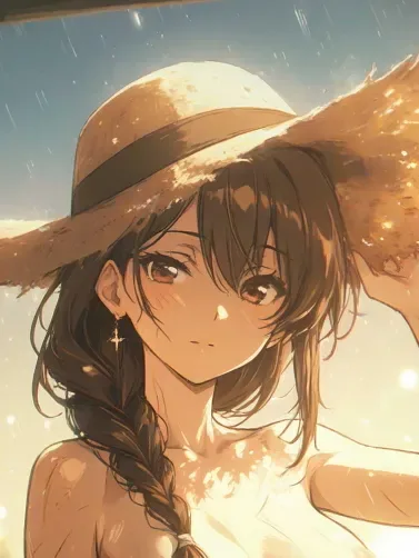麦わら帽子と夏空の下の女性、カウボーイショット - あの夏の忘れもの