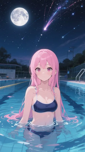 ピンク髪娘💕水泳部の練習、気付いたら🌌