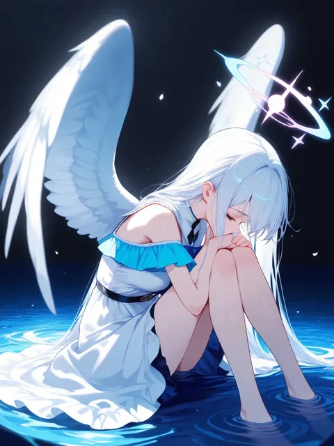 A white-haired girl in a…