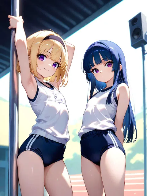 2girl、school sports wear - 体操着