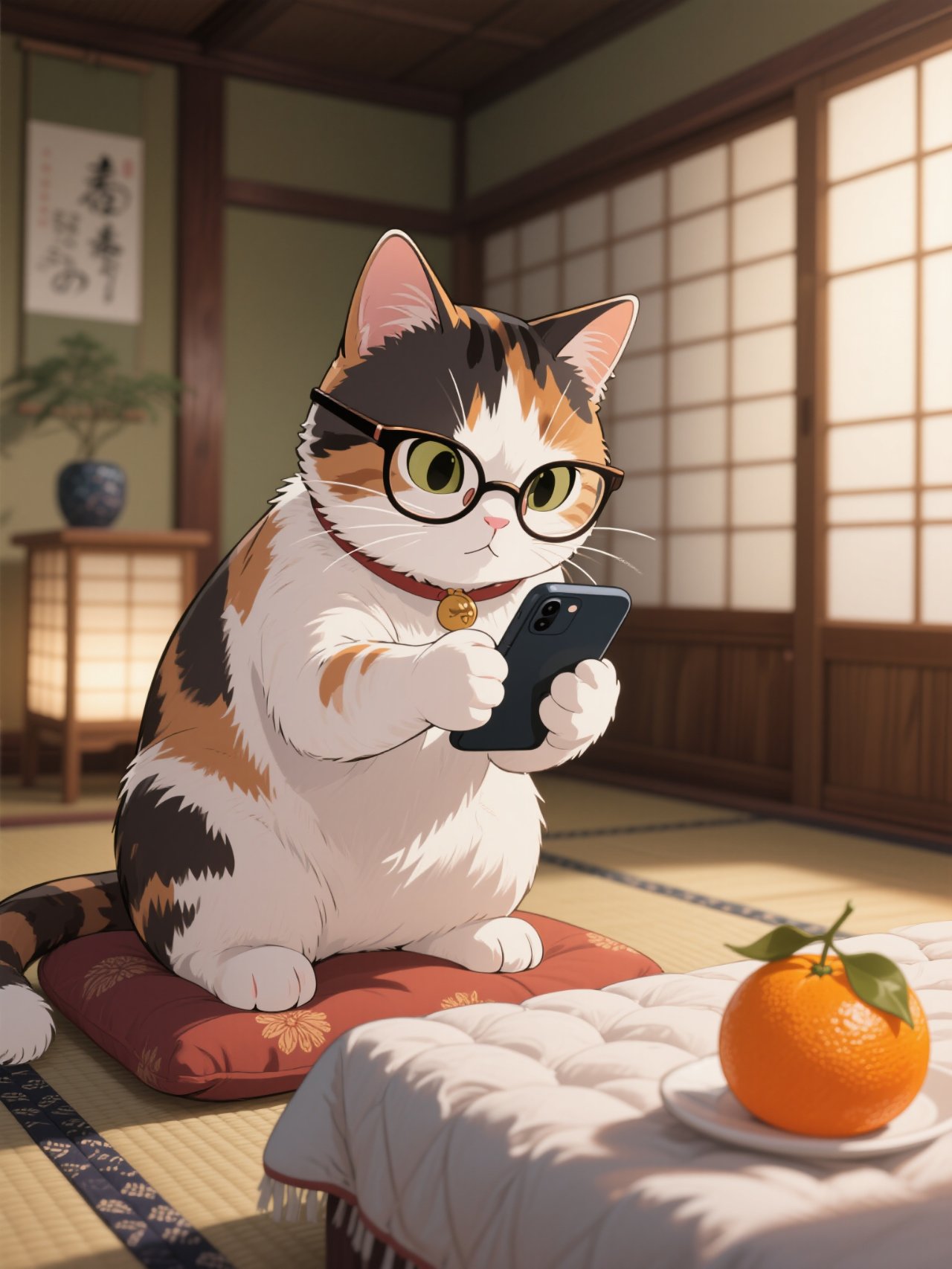 三毛猫とスマホ — sehoさんのAIイラスト