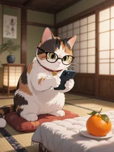 三毛猫とスマホ — sehoさんのAIイラスト