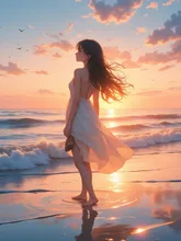 浜辺の夕日
