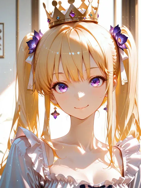 誕生日を祝われている成人女性キャラクター、フリルのワンピース