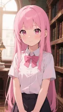 ピンク髪娘💕古い図書館❤️