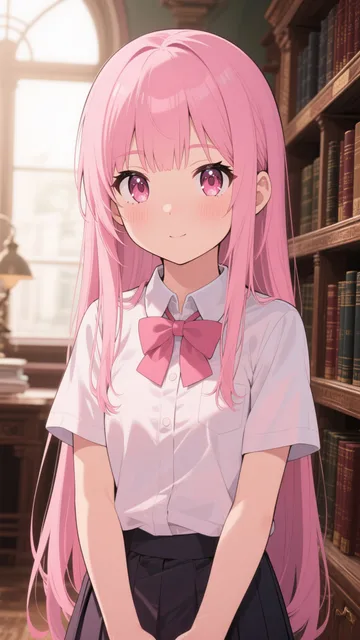 ピンク髪娘💕古い図書館❤️