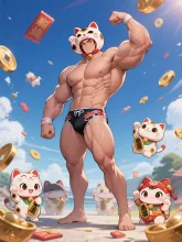招き猫マッチョ — 壁紙イラストのAIイラスト|SUPPART
