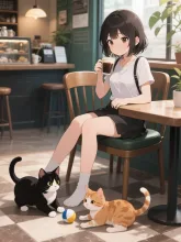 猫カフェでゆっくり — コーヒーイラストのAIイラスト|SUPPART
