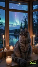 黄昏時の猫(ノルウェージャンフォレストキャット)