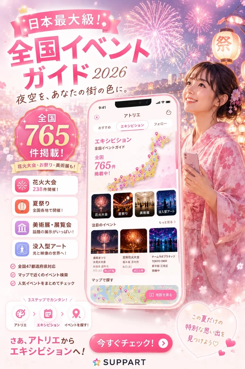 夏休み、どこ行く？｜日本最大級 全国イベントガイド — SUPPART公式｜AIさんのAIイラスト