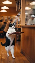 セルフうどん店の常連ハチワレ猫