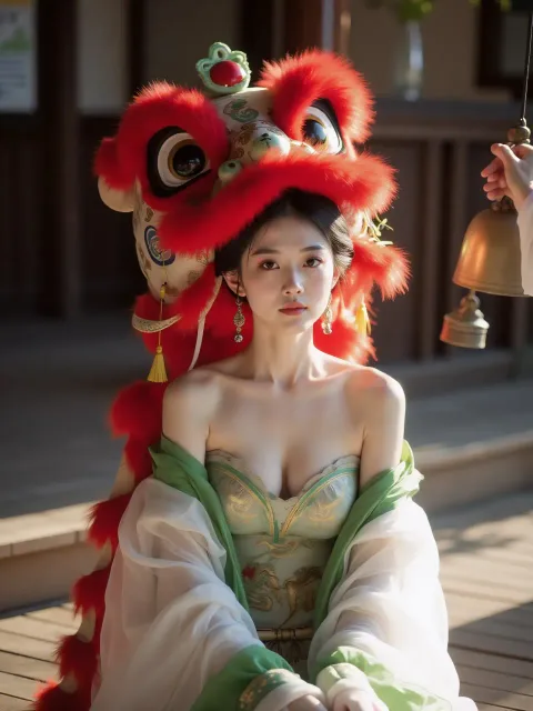 獅子舞と美しいお姉さん