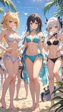 浜辺でビキニコンテスト — izumiさんのAIイラスト
