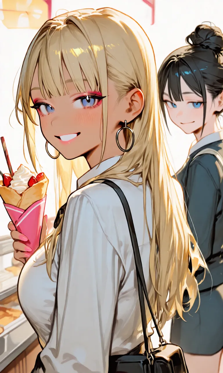 放課後クレープ・ストラテジー 〜ギャルと清楚の甘い攻防〜 — 21th Rico💖🌟🌟✨️さんのAIイラスト