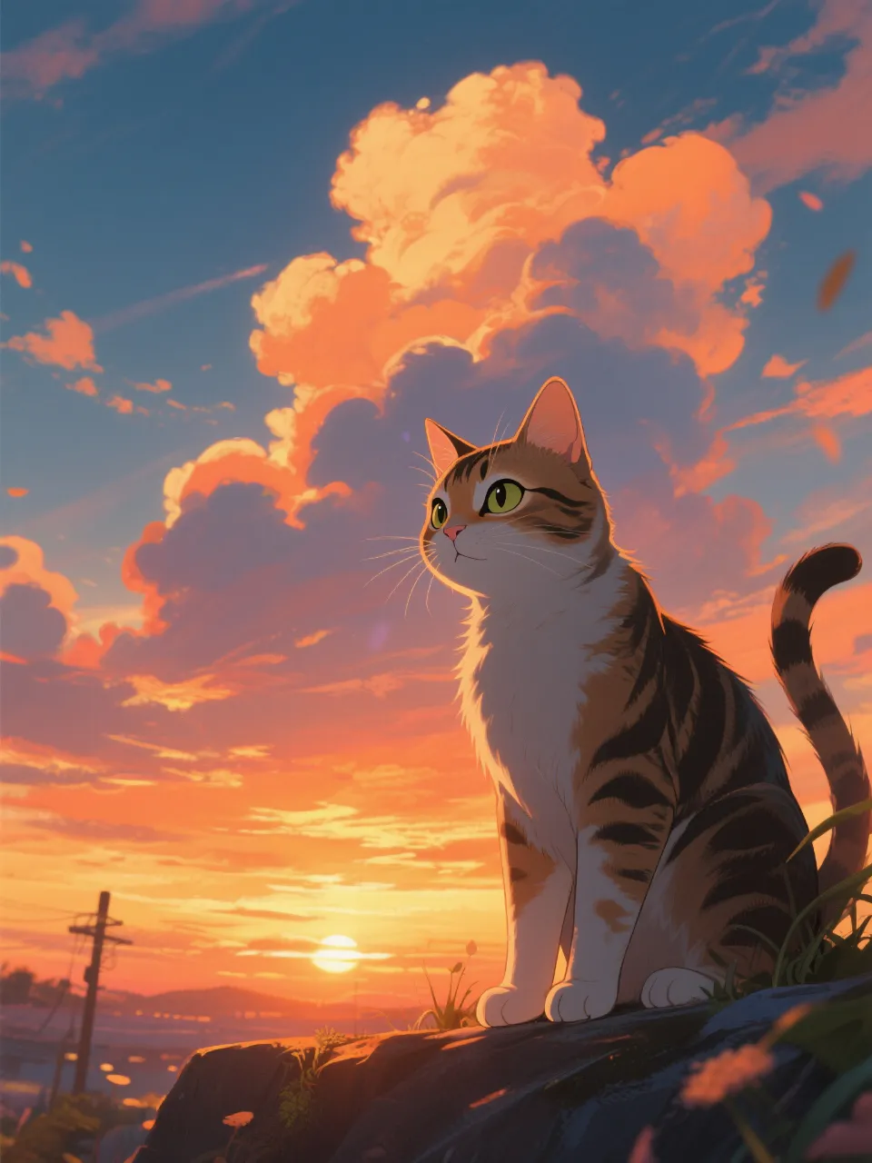 夕焼け雲と猫