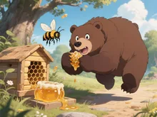 蜂の巣から蜂蜜を盗む熊,泥棒する熊を襲う蜂,慌てて逃げる熊,ユーモラス