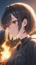 夕暮れの星空キャンプ・ショートの少女
