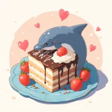 バンドウイルカはチョコレートケーキの味を知るか？ — ビスマス工房さんのAIイラスト
