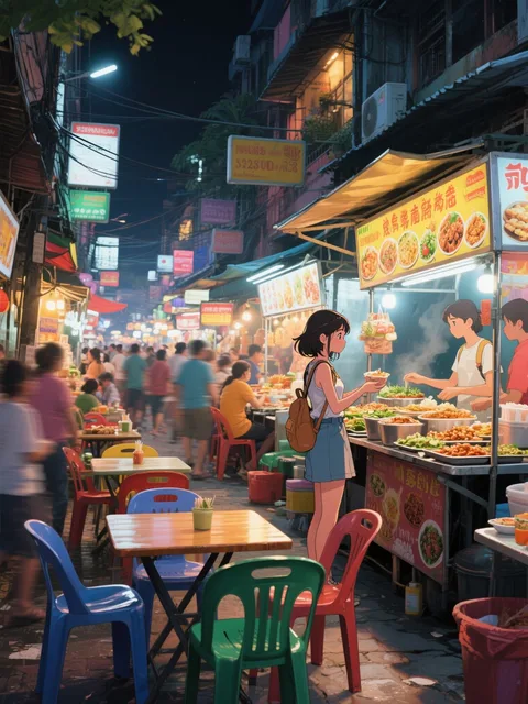 東南アジアの路地裏の美味しい屋台。