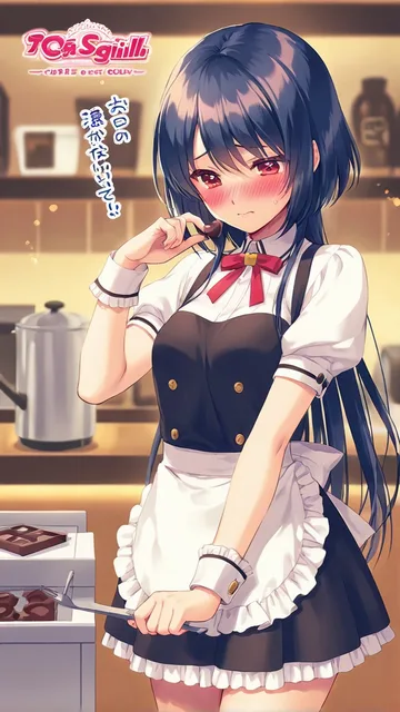 レトロなカフェ女の子チョコレート作って渡す
