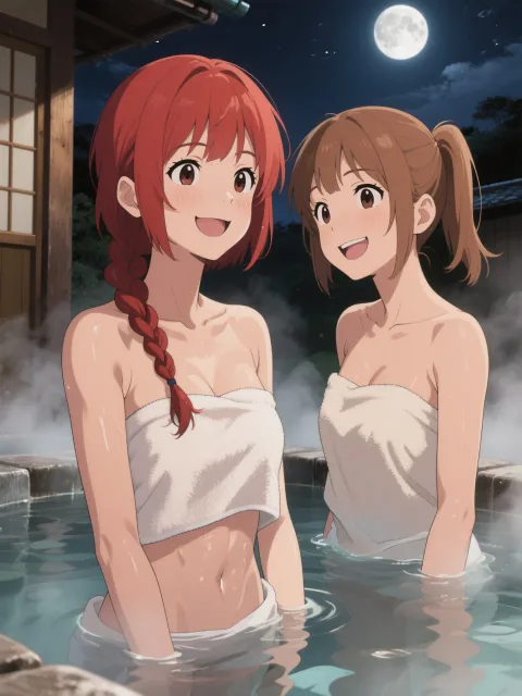 双子と露天風呂