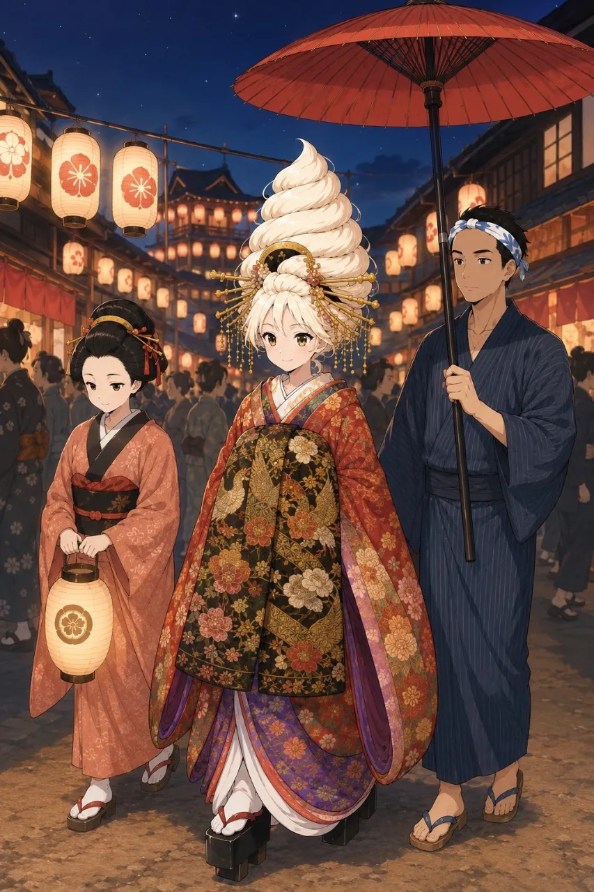 夏祭りの花魁道中