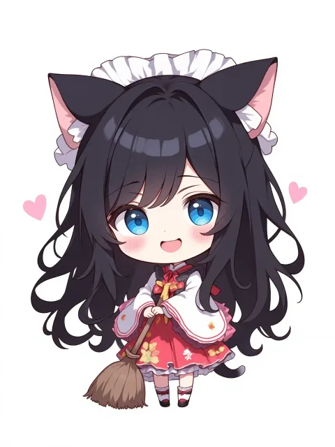 Long black hair、cat ears - 画像生成チャレンジ