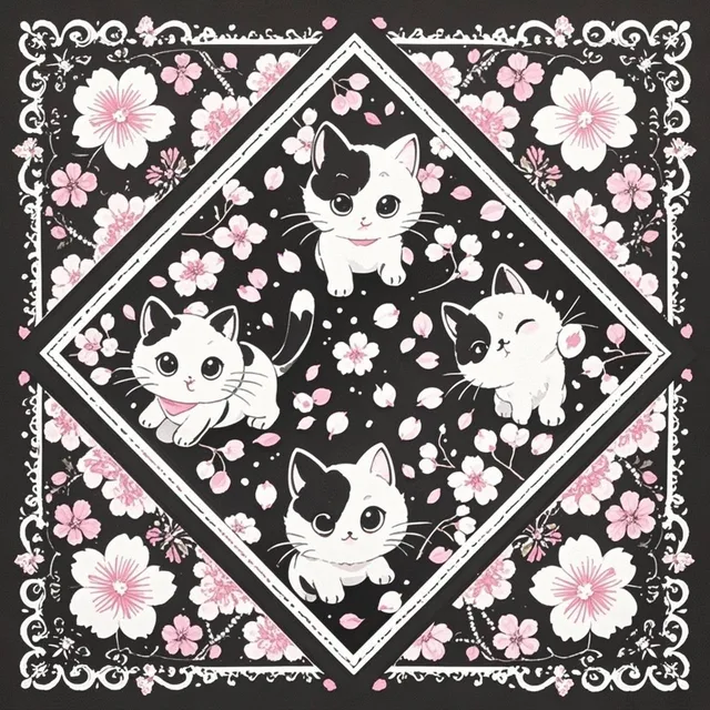 バンダナ図案 子猫
