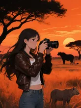 美しい夕景と真剣な眼差し