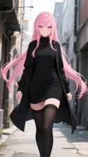ピンク髪娘💕ひとけのない路地❤️