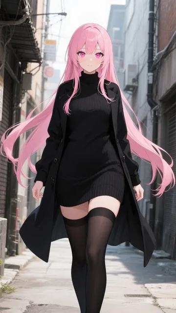 ピンク髪娘💕ひとけのない路地❤️