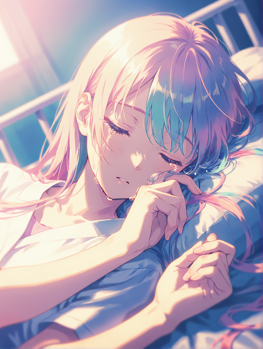 泣き疲れて眠る少女。
